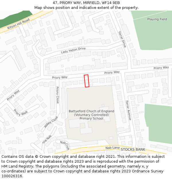 47, PRIORY WAY, MIRFIELD, WF14 9EB: Location map and indicative extent of plot
