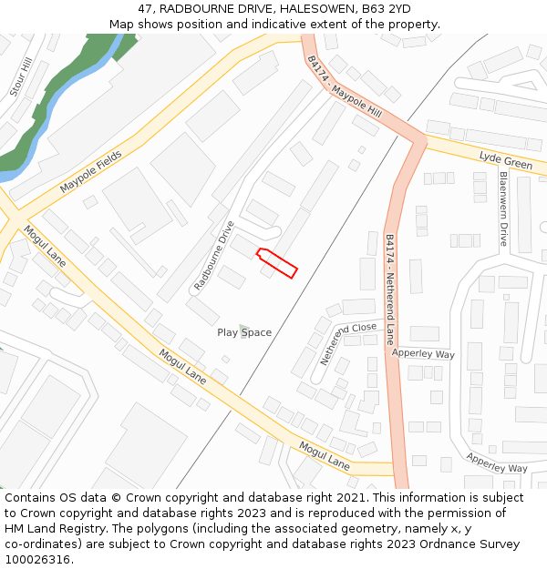 47, RADBOURNE DRIVE, HALESOWEN, B63 2YD: Location map and indicative extent of plot