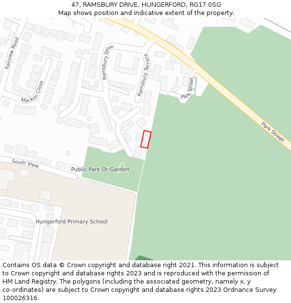 47, RAMSBURY DRIVE, HUNGERFORD, RG17 0SG: Location map and indicative extent of plot