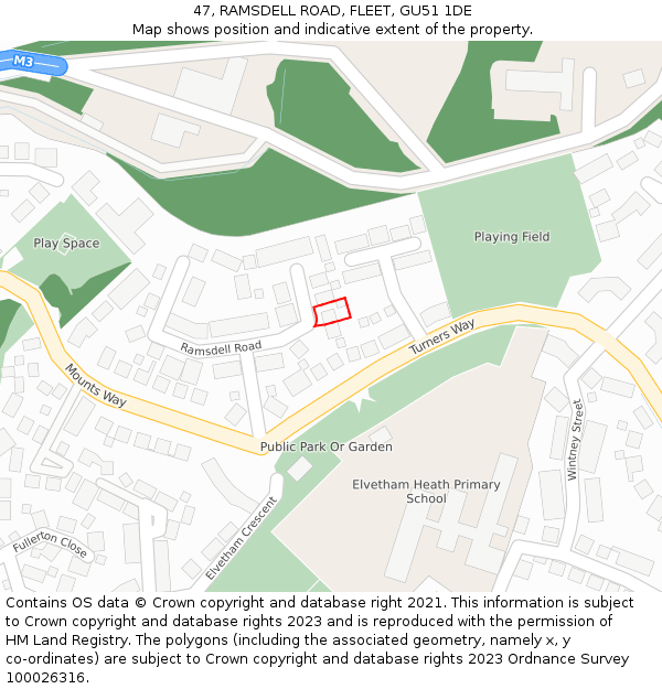 47, RAMSDELL ROAD, FLEET, GU51 1DE: Location map and indicative extent of plot