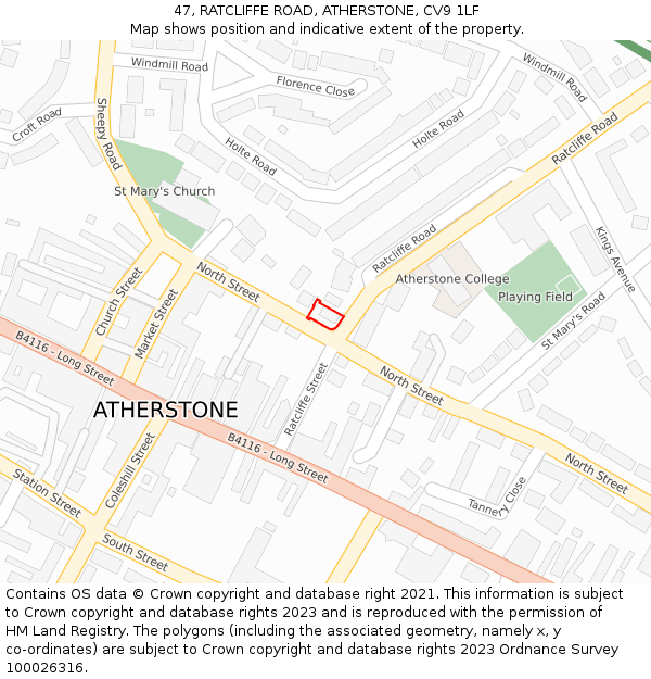 47, RATCLIFFE ROAD, ATHERSTONE, CV9 1LF: Location map and indicative extent of plot