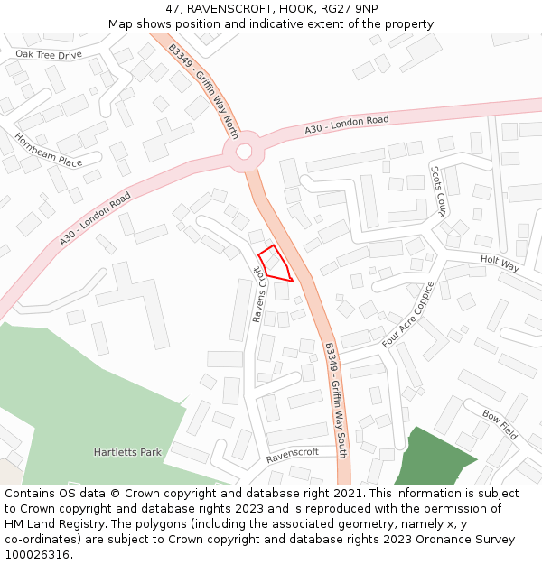 47, RAVENSCROFT, HOOK, RG27 9NP: Location map and indicative extent of plot