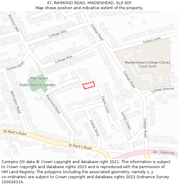 47, RAYMOND ROAD, MAIDENHEAD, SL6 6DF: Location map and indicative extent of plot