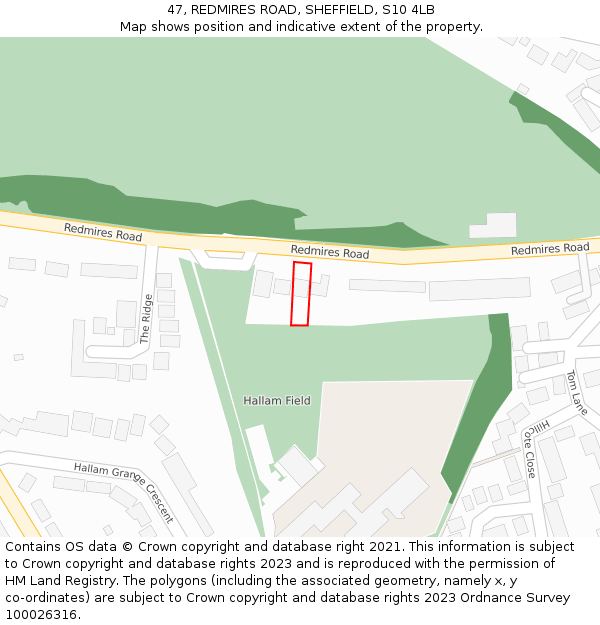 47, REDMIRES ROAD, SHEFFIELD, S10 4LB: Location map and indicative extent of plot