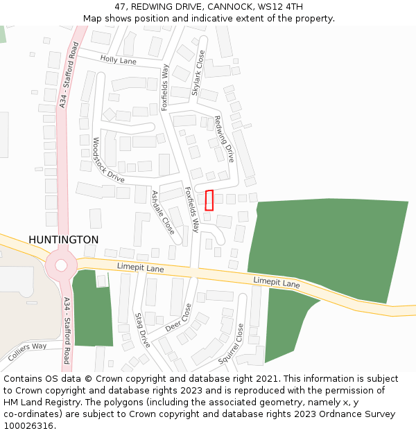 47, REDWING DRIVE, CANNOCK, WS12 4TH: Location map and indicative extent of plot