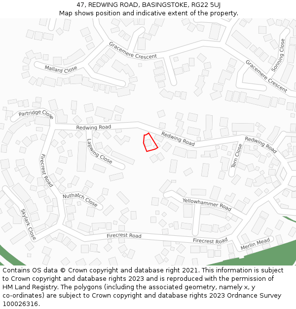 47, REDWING ROAD, BASINGSTOKE, RG22 5UJ: Location map and indicative extent of plot