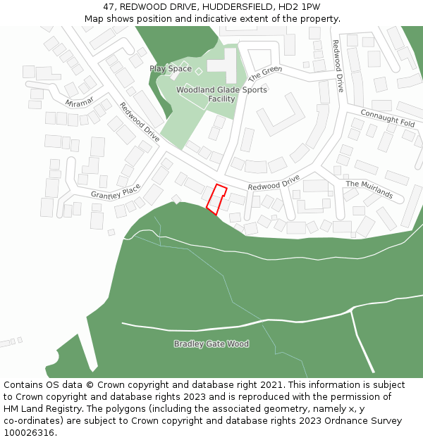 47, REDWOOD DRIVE, HUDDERSFIELD, HD2 1PW: Location map and indicative extent of plot