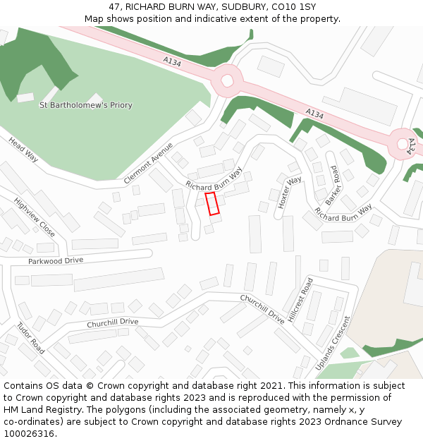 47, RICHARD BURN WAY, SUDBURY, CO10 1SY: Location map and indicative extent of plot