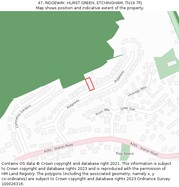 47, RIDGEWAY, HURST GREEN, ETCHINGHAM, TN19 7PJ: Location map and indicative extent of plot