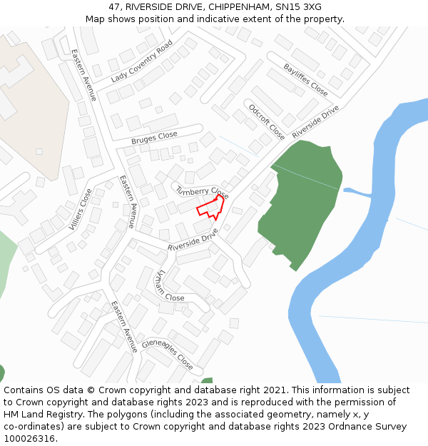 47, RIVERSIDE DRIVE, CHIPPENHAM, SN15 3XG: Location map and indicative extent of plot