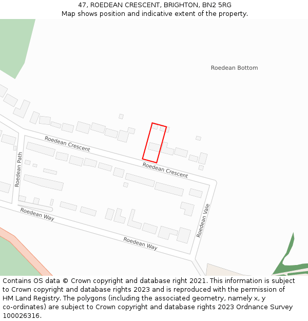 47, ROEDEAN CRESCENT, BRIGHTON, BN2 5RG: Location map and indicative extent of plot