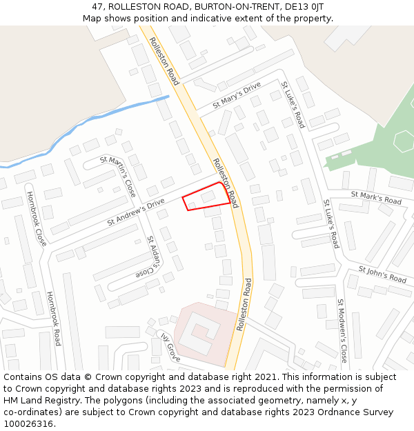 47, ROLLESTON ROAD, BURTON-ON-TRENT, DE13 0JT: Location map and indicative extent of plot