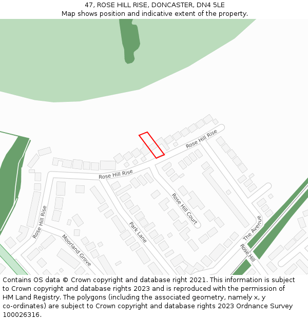 47, ROSE HILL RISE, DONCASTER, DN4 5LE: Location map and indicative extent of plot