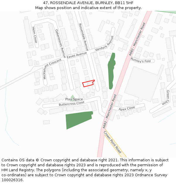 47, ROSSENDALE AVENUE, BURNLEY, BB11 5HF: Location map and indicative extent of plot