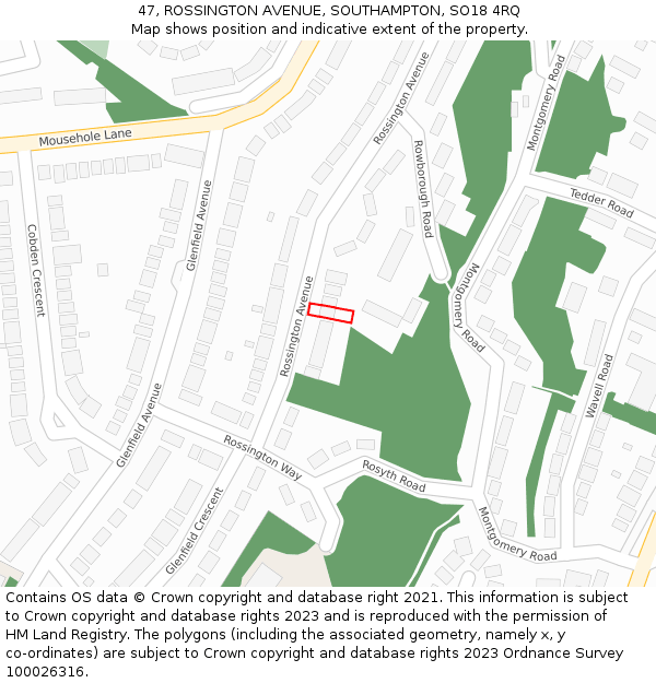 47, ROSSINGTON AVENUE, SOUTHAMPTON, SO18 4RQ: Location map and indicative extent of plot