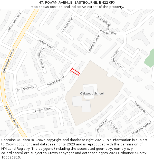 47, ROWAN AVENUE, EASTBOURNE, BN22 0RX: Location map and indicative extent of plot