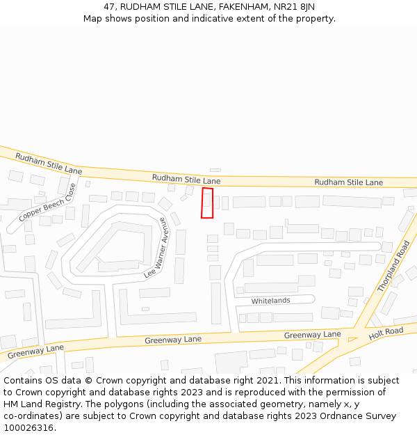47, RUDHAM STILE LANE, FAKENHAM, NR21 8JN: Location map and indicative extent of plot