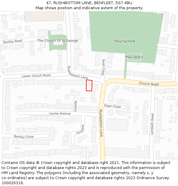 47, RUSHBOTTOM LANE, BENFLEET, SS7 4BU: Location map and indicative extent of plot