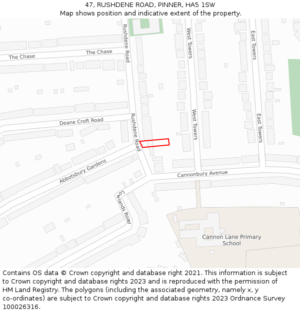 47, RUSHDENE ROAD, PINNER, HA5 1SW: Location map and indicative extent of plot