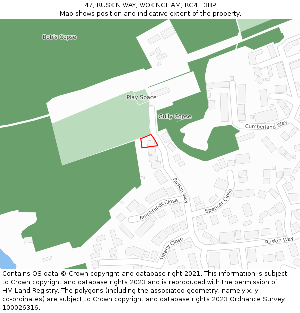 47, RUSKIN WAY, WOKINGHAM, RG41 3BP: Location map and indicative extent of plot