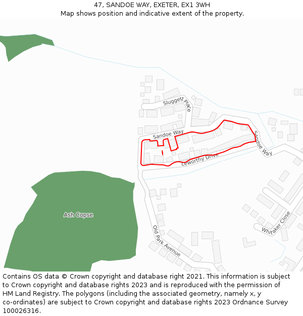 47, SANDOE WAY, EXETER, EX1 3WH: Location map and indicative extent of plot