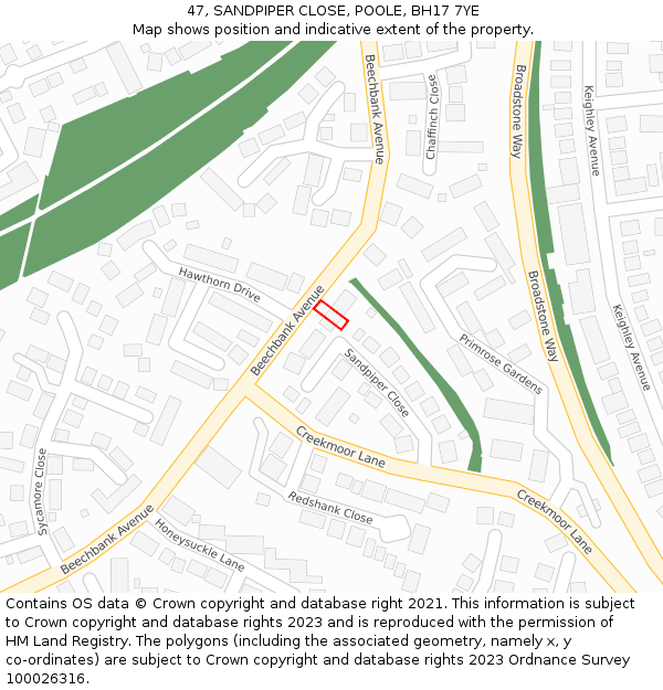 47, SANDPIPER CLOSE, POOLE, BH17 7YE: Location map and indicative extent of plot