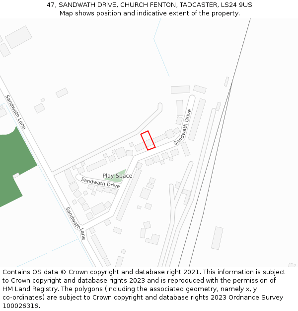 47, SANDWATH DRIVE, CHURCH FENTON, TADCASTER, LS24 9US: Location map and indicative extent of plot