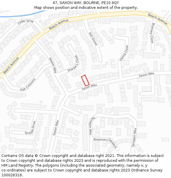 47, SAXON WAY, BOURNE, PE10 9QY: Location map and indicative extent of plot