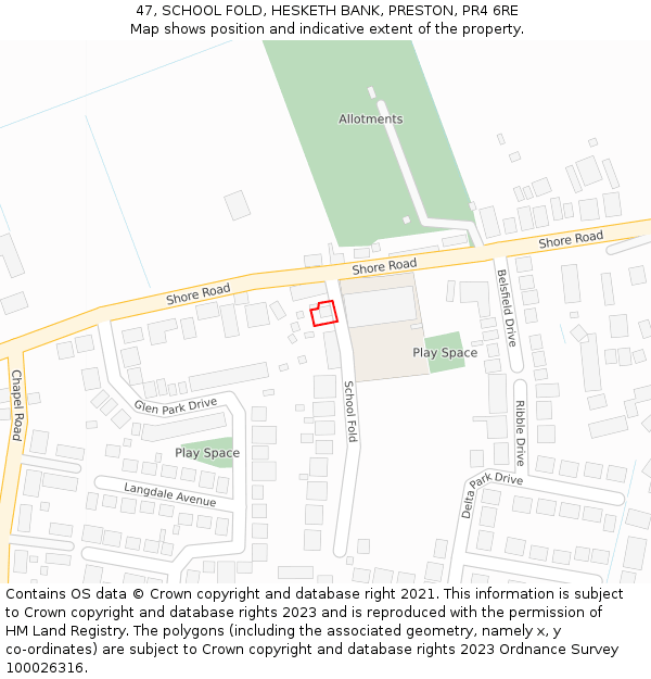 47, SCHOOL FOLD, HESKETH BANK, PRESTON, PR4 6RE: Location map and indicative extent of plot