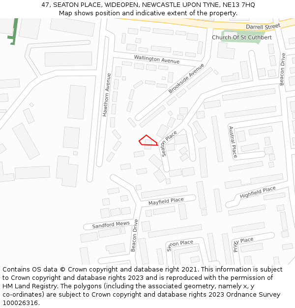 47, SEATON PLACE, WIDEOPEN, NEWCASTLE UPON TYNE, NE13 7HQ: Location map and indicative extent of plot