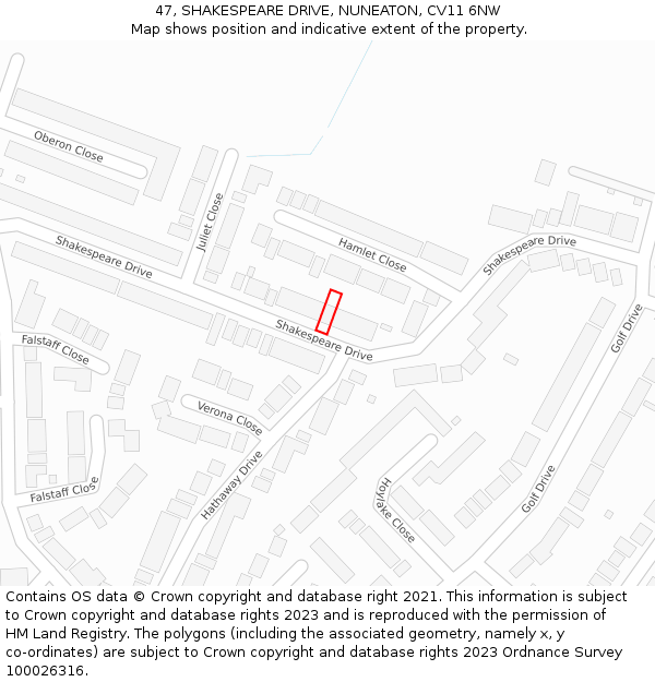 47, SHAKESPEARE DRIVE, NUNEATON, CV11 6NW: Location map and indicative extent of plot