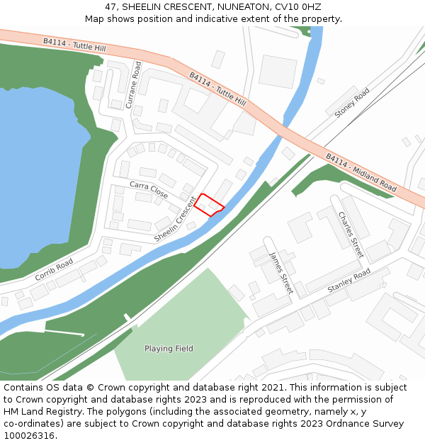 47, SHEELIN CRESCENT, NUNEATON, CV10 0HZ: Location map and indicative extent of plot