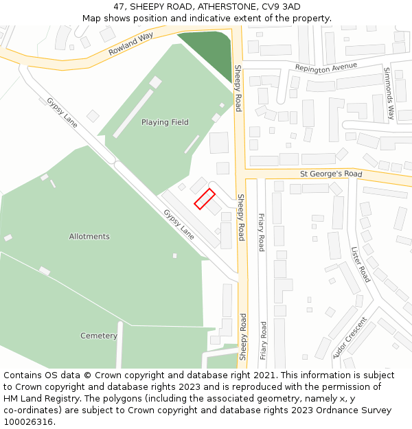 47, SHEEPY ROAD, ATHERSTONE, CV9 3AD: Location map and indicative extent of plot