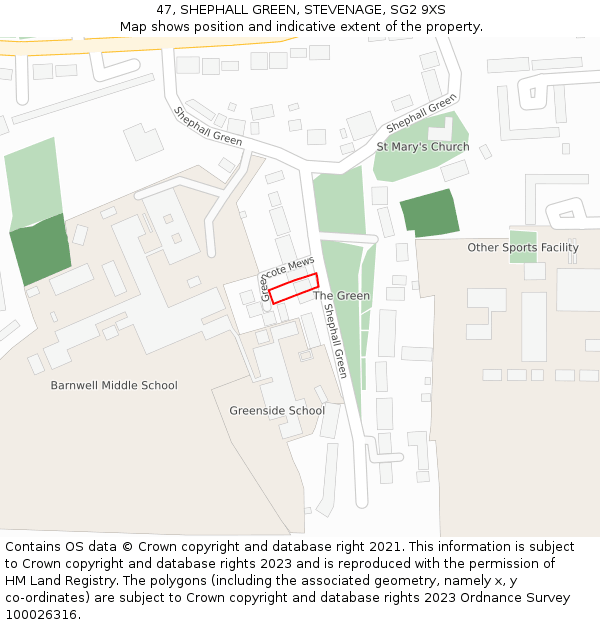 47, SHEPHALL GREEN, STEVENAGE, SG2 9XS: Location map and indicative extent of plot