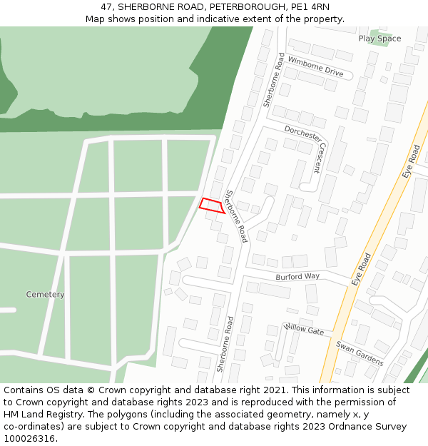 47, SHERBORNE ROAD, PETERBOROUGH, PE1 4RN: Location map and indicative extent of plot