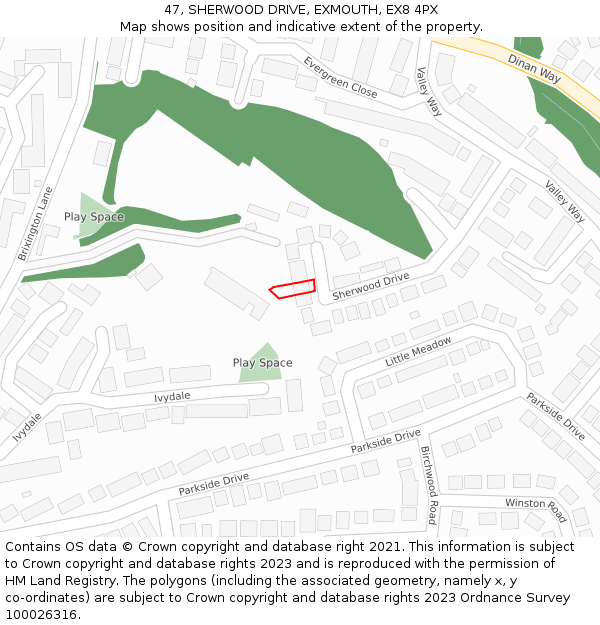 47, SHERWOOD DRIVE, EXMOUTH, EX8 4PX: Location map and indicative extent of plot