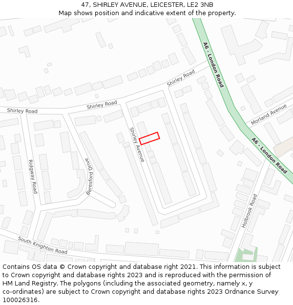47, SHIRLEY AVENUE, LEICESTER, LE2 3NB: Location map and indicative extent of plot
