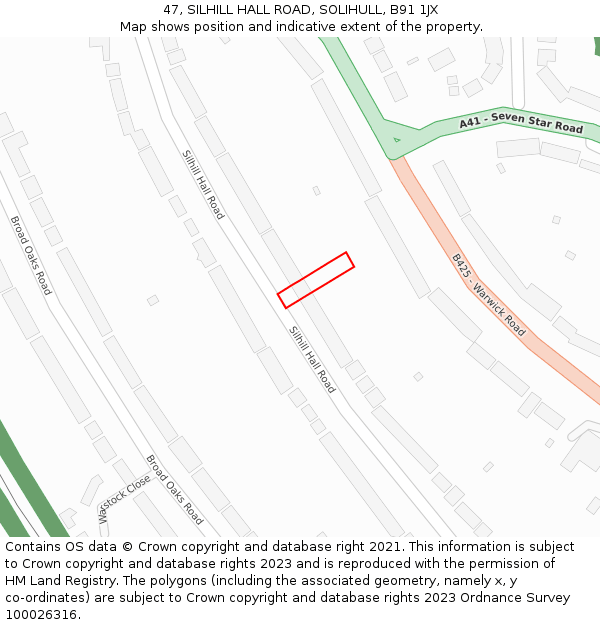 47, SILHILL HALL ROAD, SOLIHULL, B91 1JX: Location map and indicative extent of plot