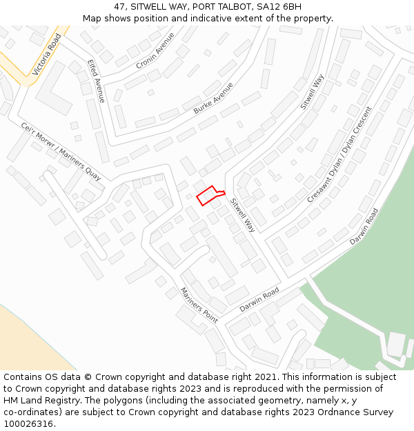 47, SITWELL WAY, PORT TALBOT, SA12 6BH: Location map and indicative extent of plot