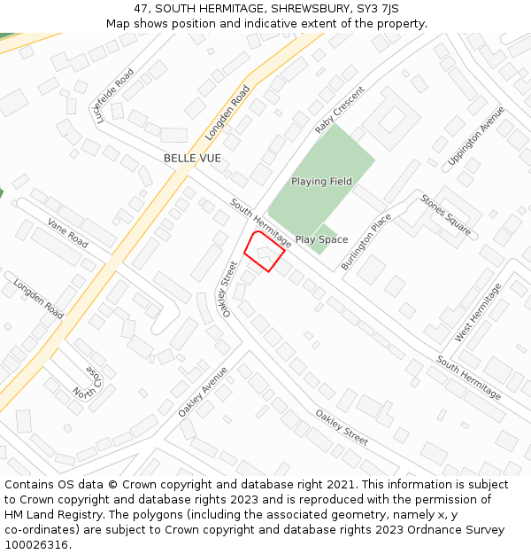 47, SOUTH HERMITAGE, SHREWSBURY, SY3 7JS: Location map and indicative extent of plot