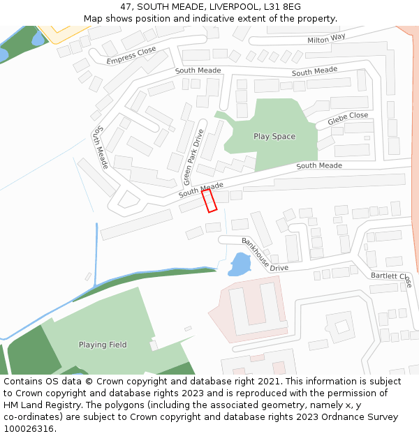 47, SOUTH MEADE, LIVERPOOL, L31 8EG: Location map and indicative extent of plot