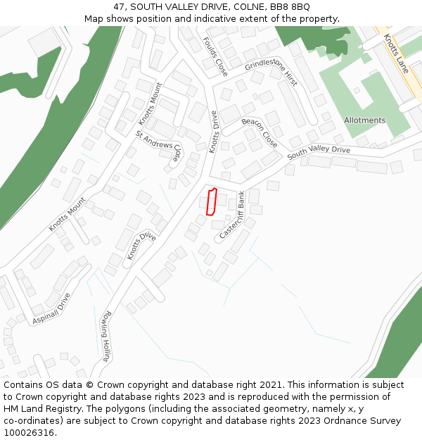 47, SOUTH VALLEY DRIVE, COLNE, BB8 8BQ: Location map and indicative extent of plot