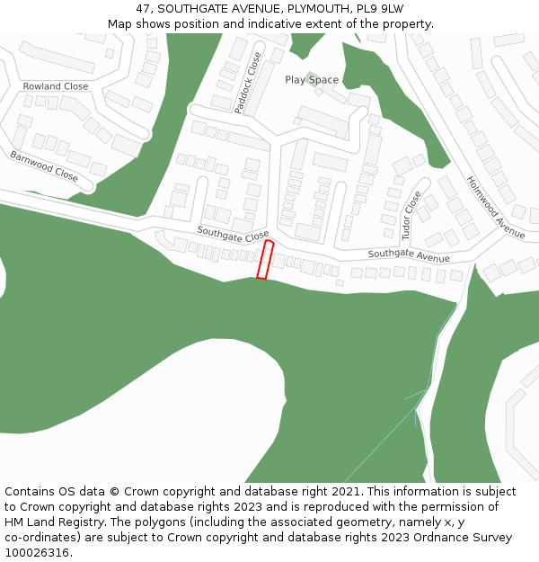 47, SOUTHGATE AVENUE, PLYMOUTH, PL9 9LW: Location map and indicative extent of plot