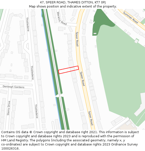 47, SPEER ROAD, THAMES DITTON, KT7 0PJ: Location map and indicative extent of plot