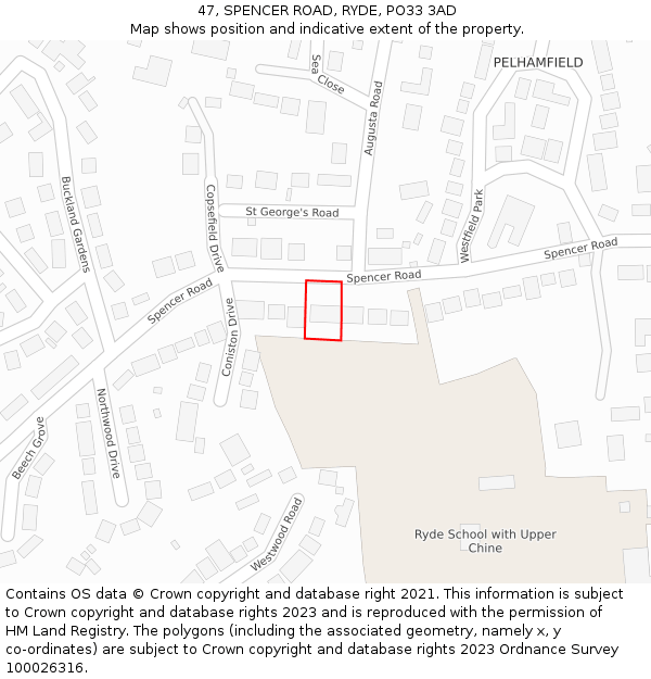 47, SPENCER ROAD, RYDE, PO33 3AD: Location map and indicative extent of plot