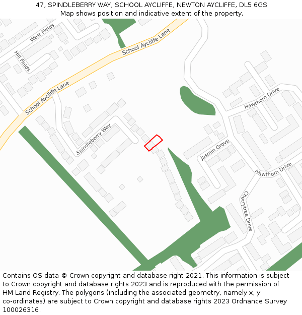 47, SPINDLEBERRY WAY, SCHOOL AYCLIFFE, NEWTON AYCLIFFE, DL5 6GS: Location map and indicative extent of plot