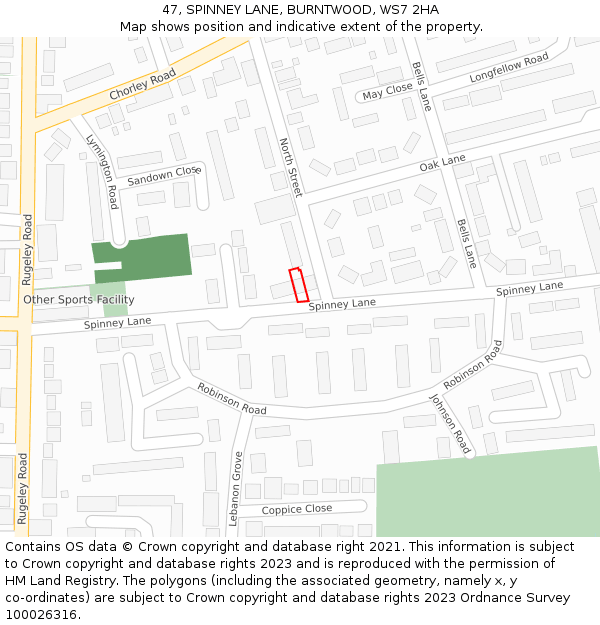 47, SPINNEY LANE, BURNTWOOD, WS7 2HA: Location map and indicative extent of plot