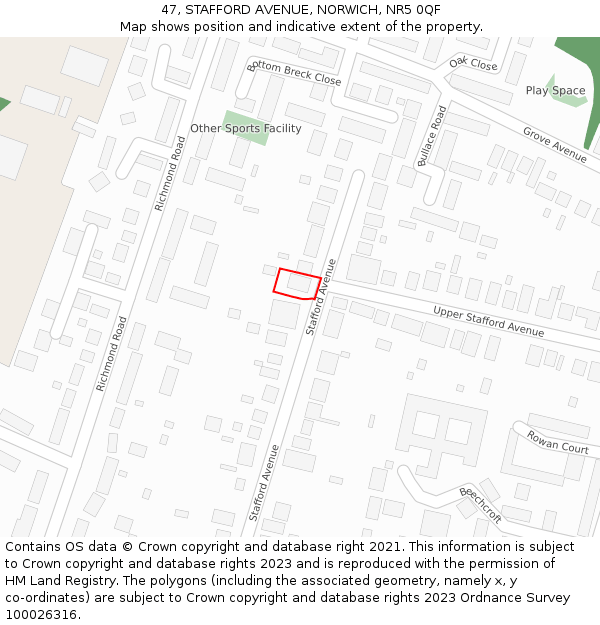 47, STAFFORD AVENUE, NORWICH, NR5 0QF: Location map and indicative extent of plot
