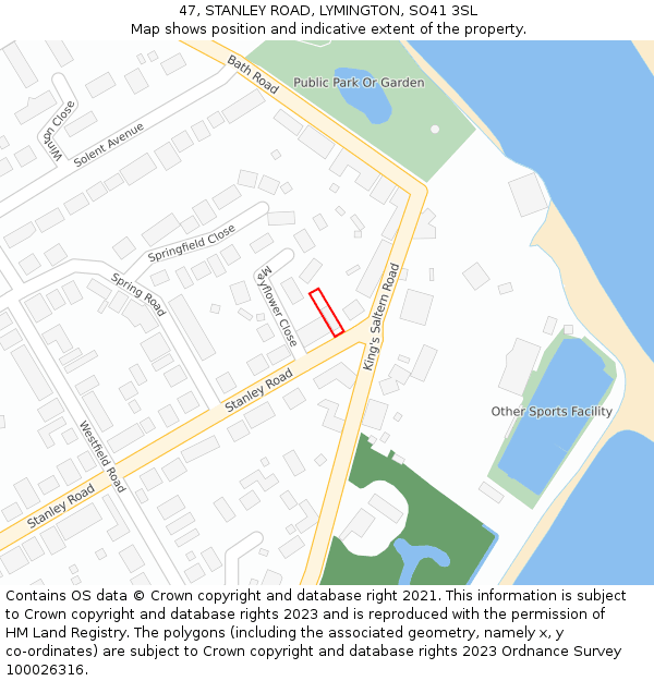 47, STANLEY ROAD, LYMINGTON, SO41 3SL: Location map and indicative extent of plot