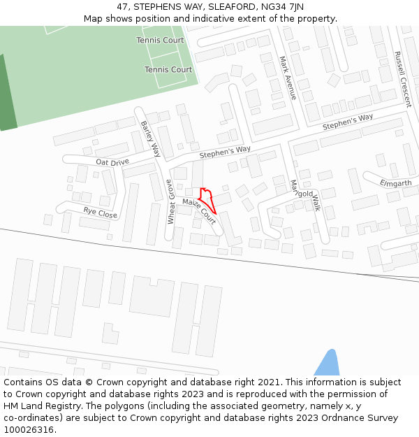47, STEPHENS WAY, SLEAFORD, NG34 7JN: Location map and indicative extent of plot
